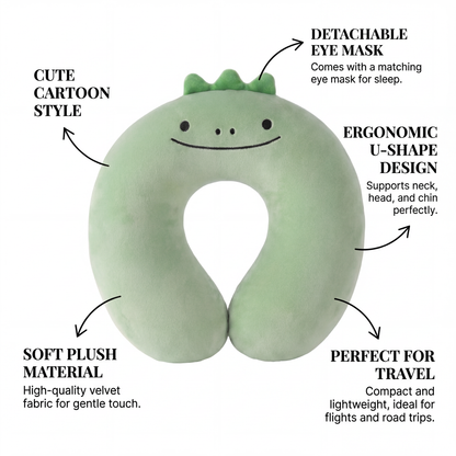 DinoComfort 2-in-1 Travel Neck Pillow with Matching Eye Mask - Soft Velvet