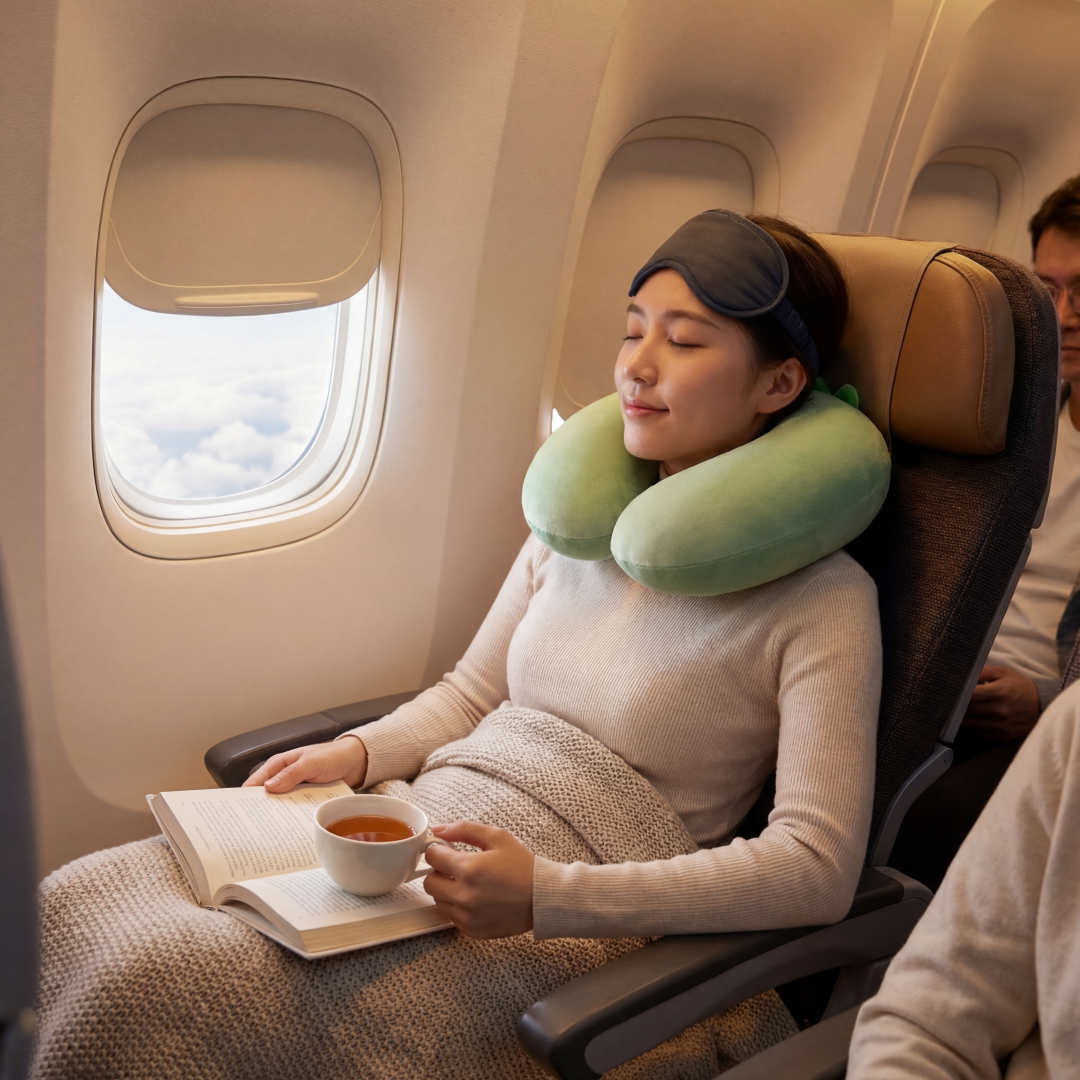 DinoComfort 2-in-1 Travel Neck Pillow with Matching Eye Mask - Soft Velvet