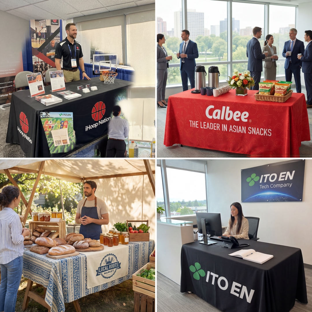 Custom Branded Woven Fabric Tablecloth - Fits 4ft/6ft Tables (Wrinkle-Resistant)