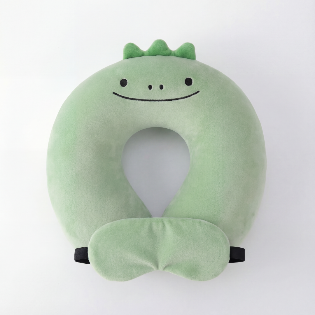 DinoComfort 2-in-1 Travel Neck Pillow with Matching Eye Mask - Soft Velvet