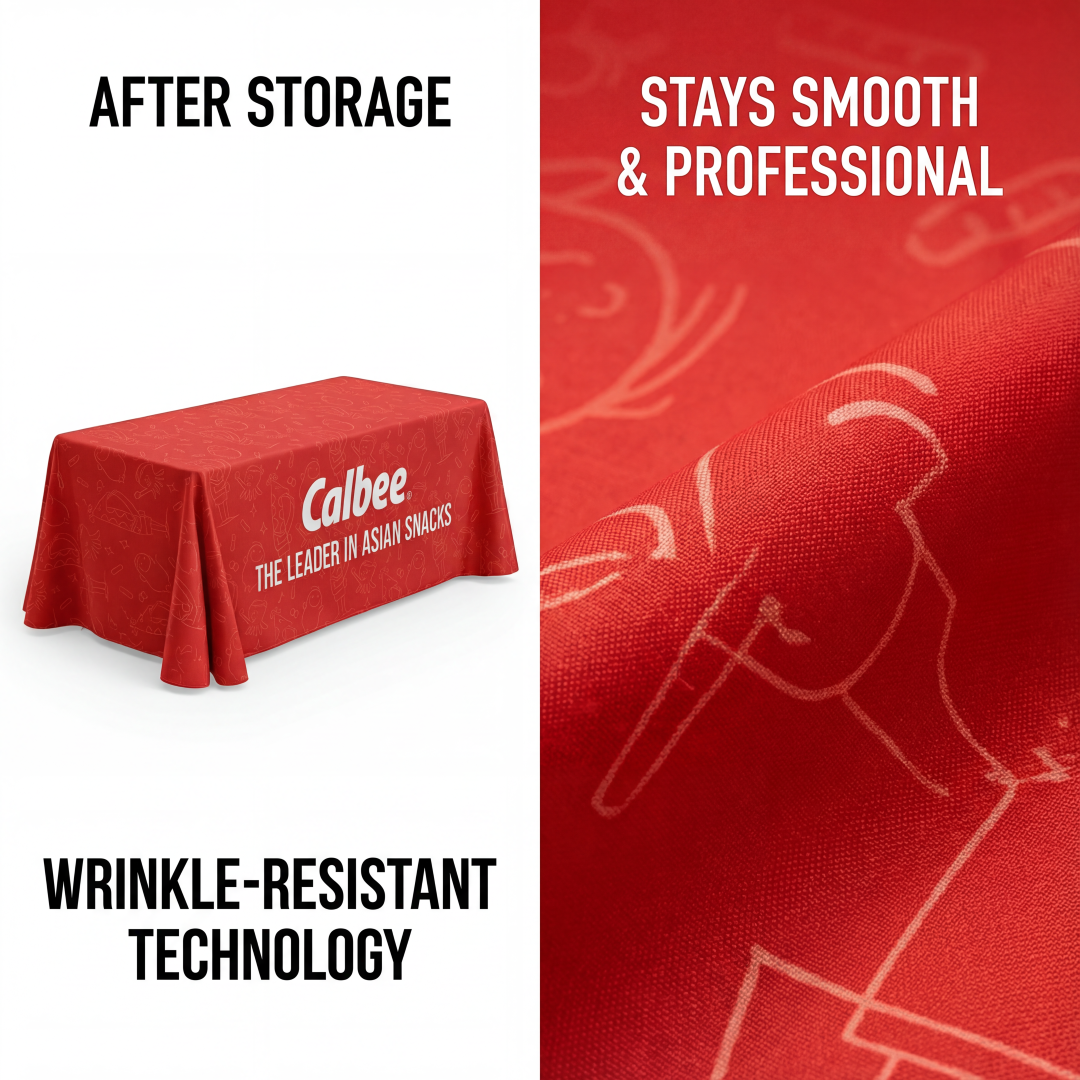 Custom Branded Woven Fabric Tablecloth - Fits 4ft/6ft Tables (Wrinkle-Resistant)