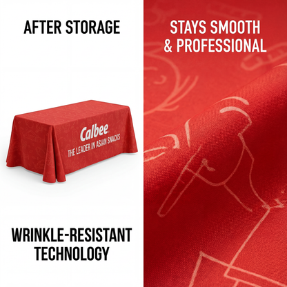 Custom Branded Woven Fabric Tablecloth - Fits 4ft/6ft Tables (Wrinkle-Resistant)