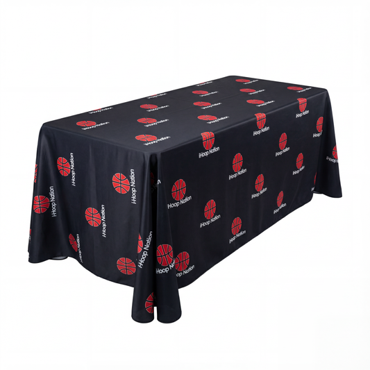 Custom Branded Woven Fabric Tablecloth - Fits 4ft/6ft Tables (Wrinkle-Resistant)