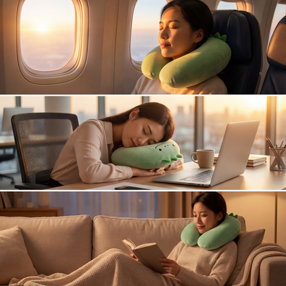 DinoComfort 2-in-1 Travel Neck Pillow with Matching Eye Mask - Soft Velvet