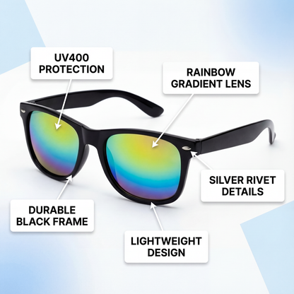 Classic Wayfarer Rainbow Mirrored Sunglasses - UV400 Protection